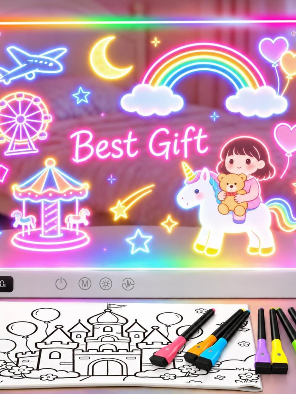 NEW Kids LED Drawing Board 8 Vibrant Colors 6 Lighting Modes Acrylic Dry Erase